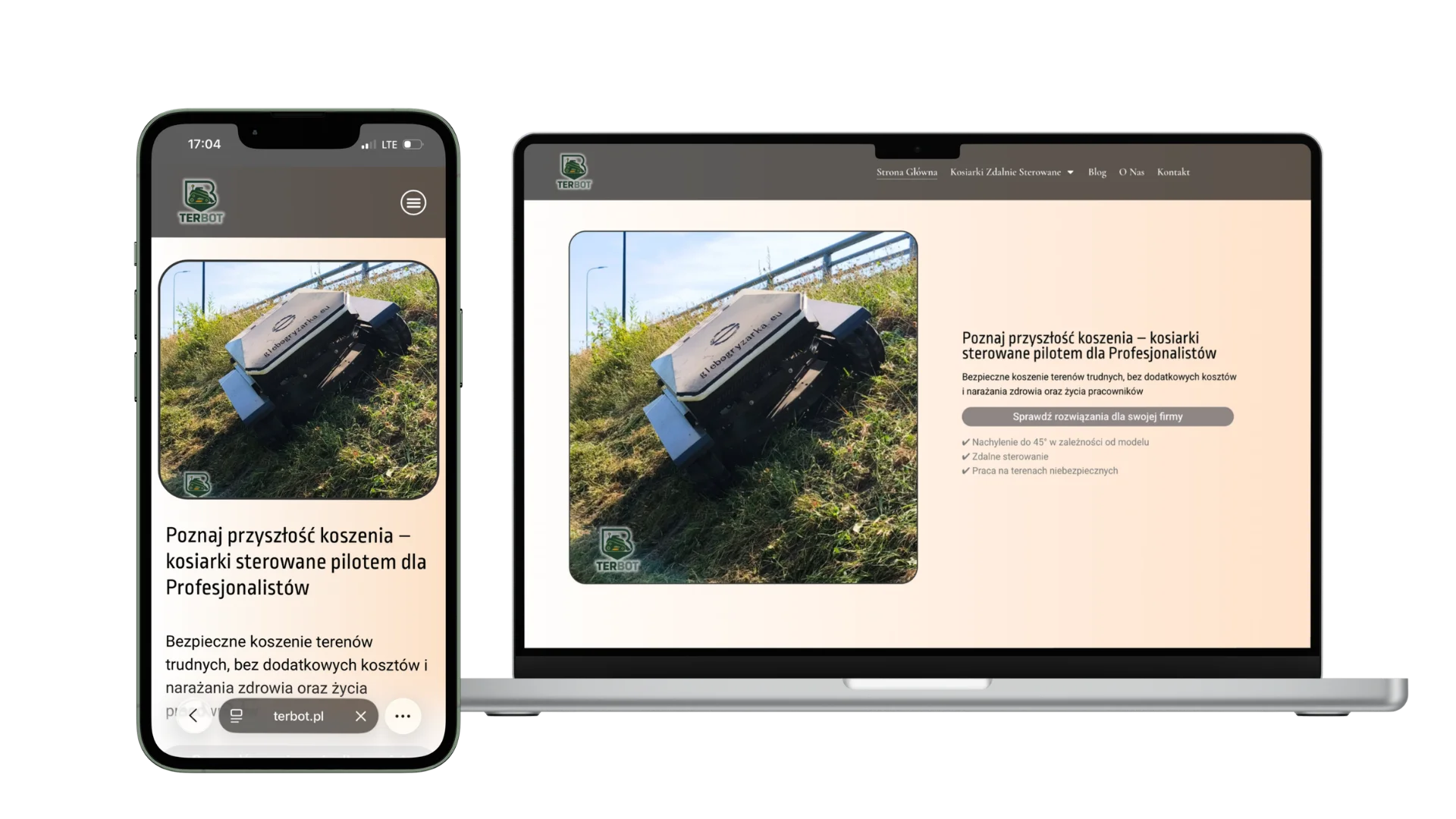 Mockup realizacji Terbot na komputerze i telefonie