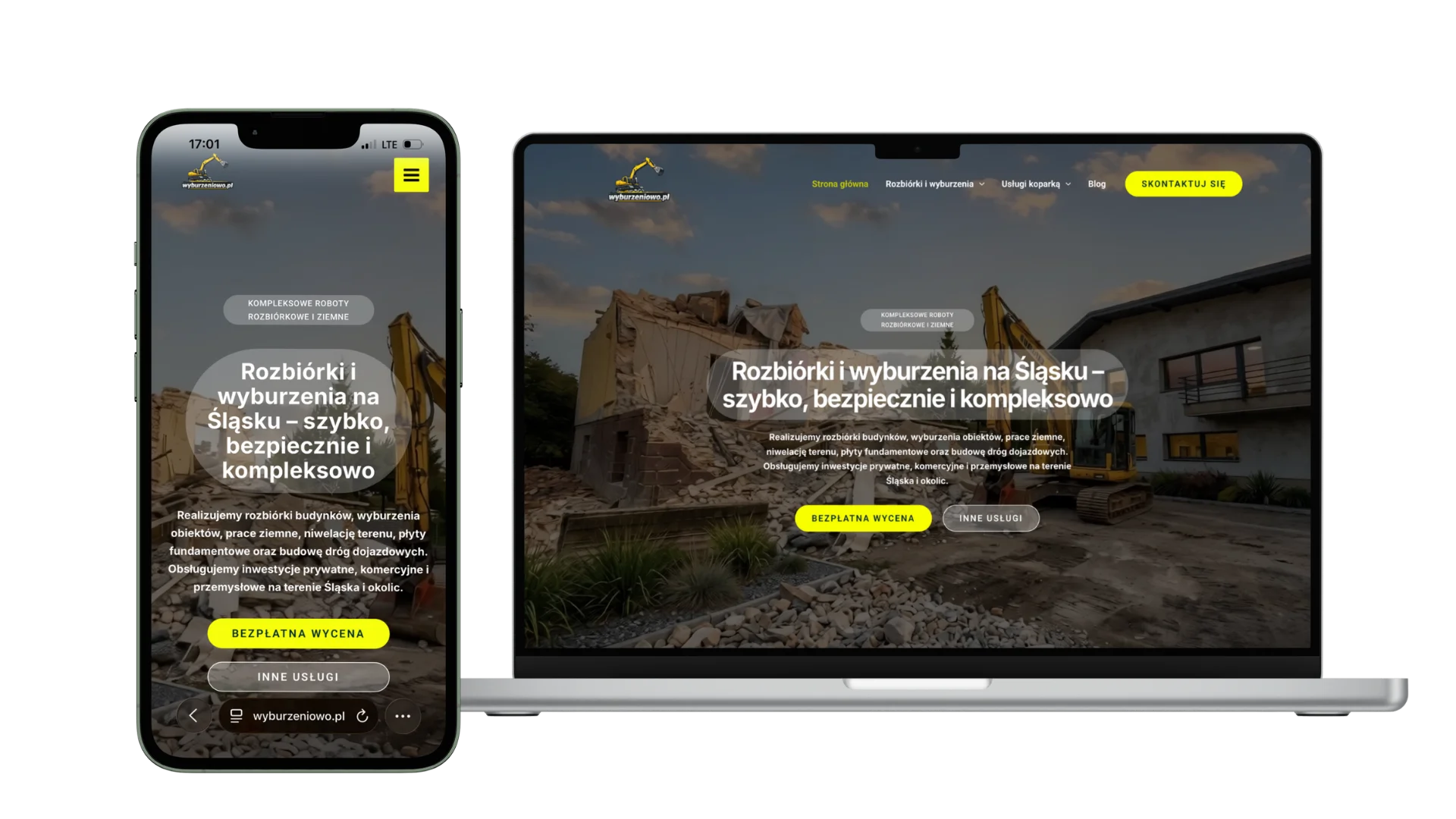 Mockup realizacji Wyburzeniowo na komputerze i telefonie
