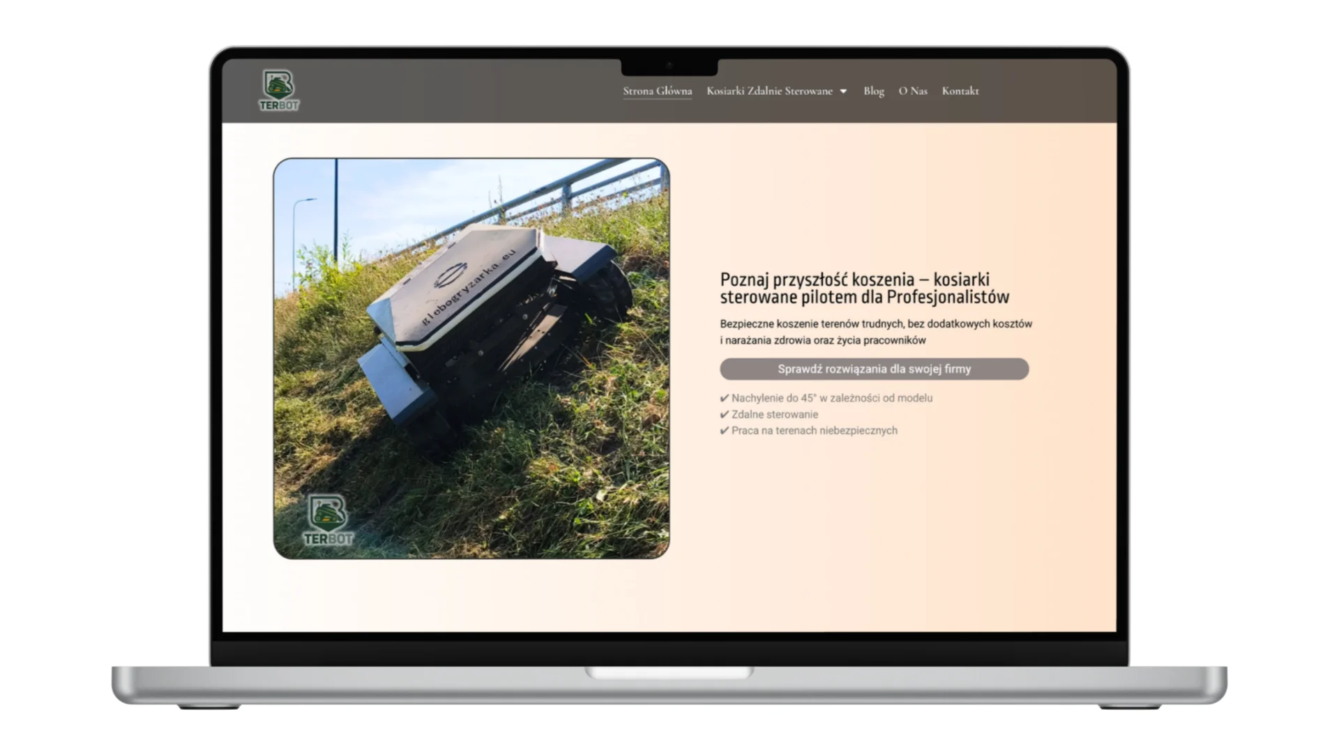 Projekt strony Terbot.pl na ekranie laptopa