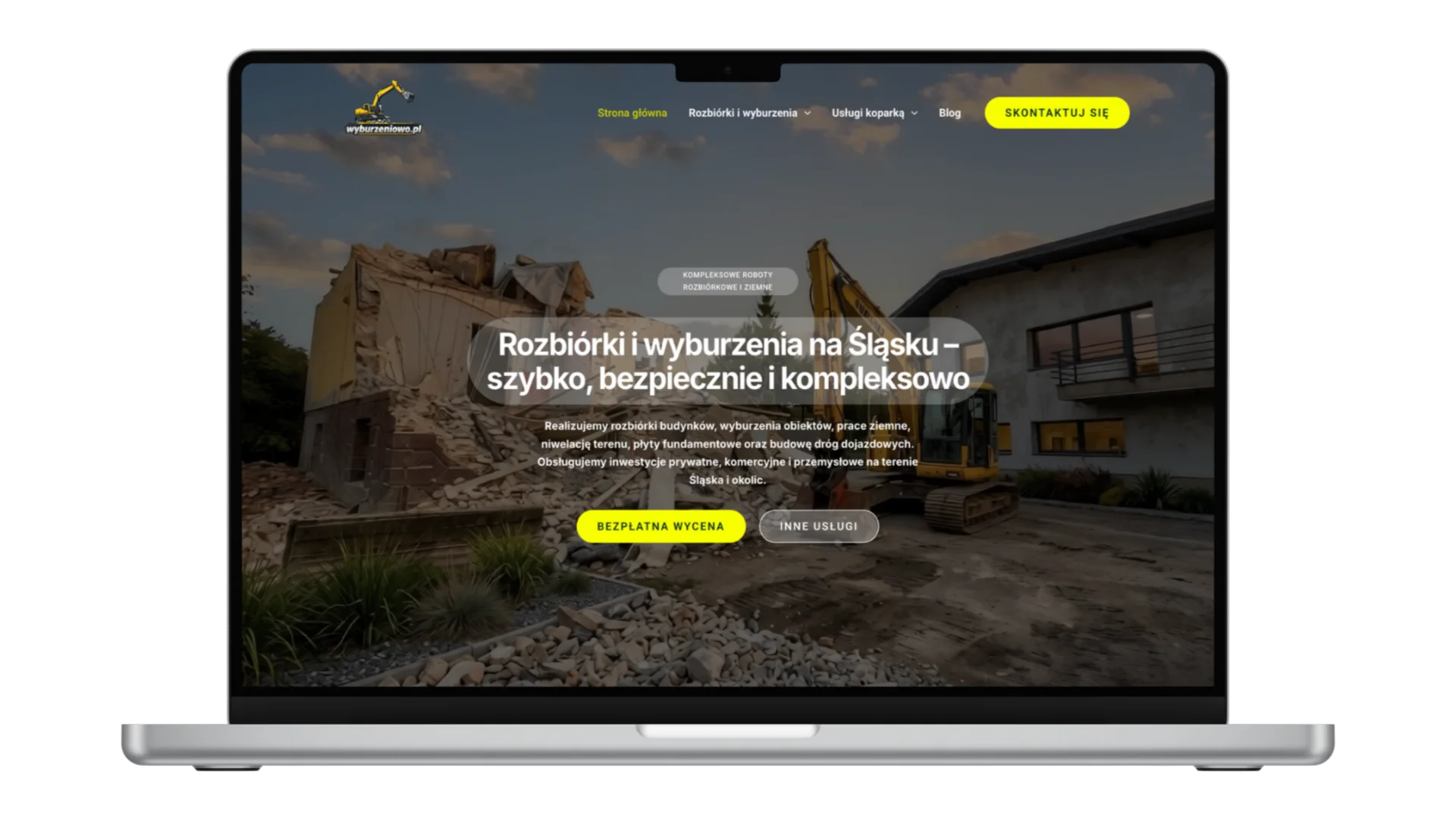 Projekt strony Wyburzeniowo.pl na ekranie laptopa