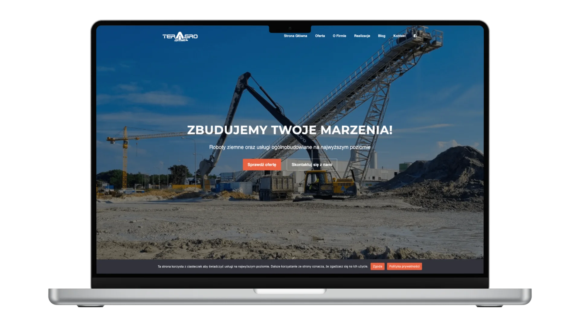 Projekt strony Teragro.pl na ekranie laptopa
