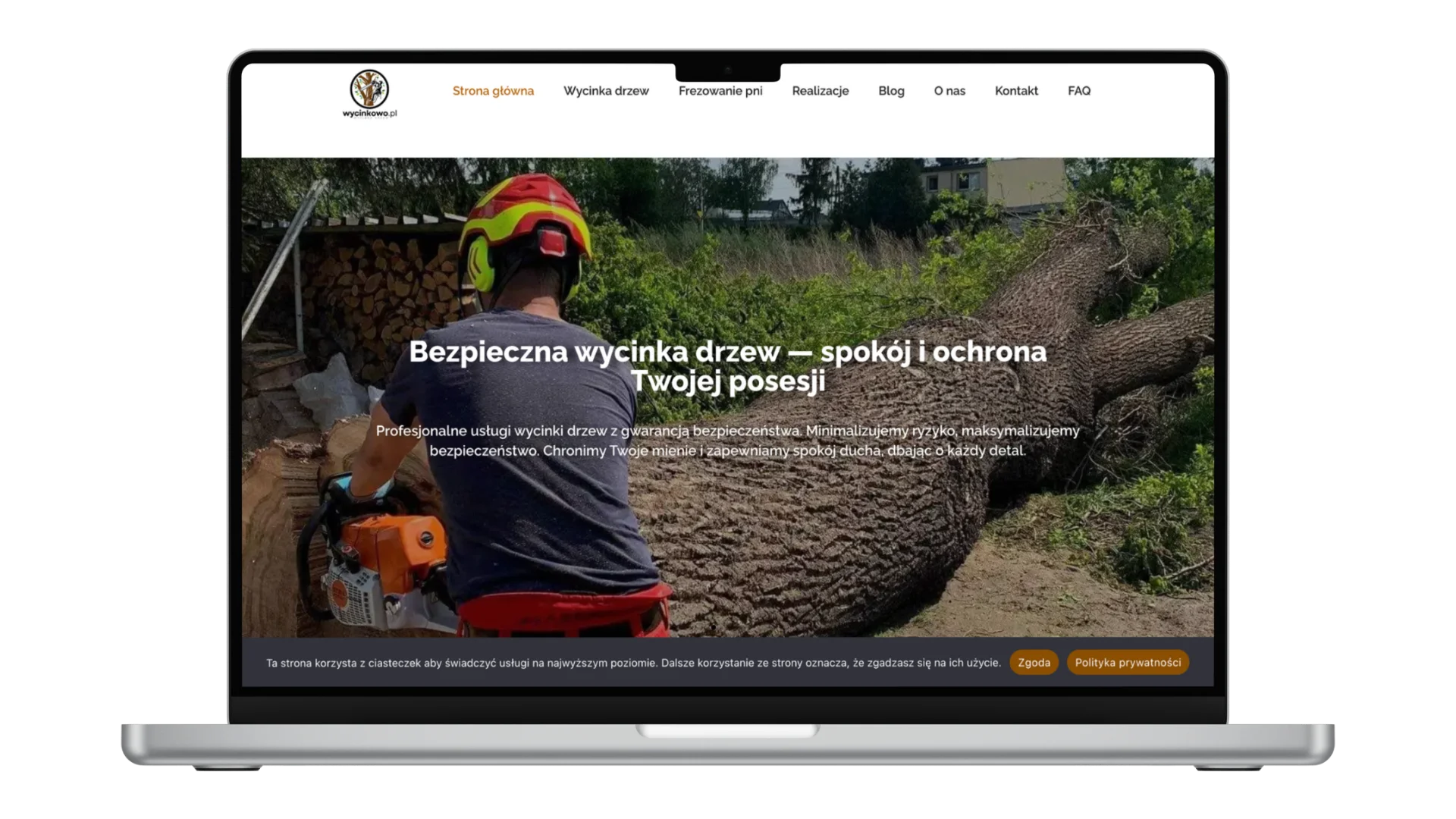 Projekt strony wycinkowo.pl pokazany na ekranie laptopa